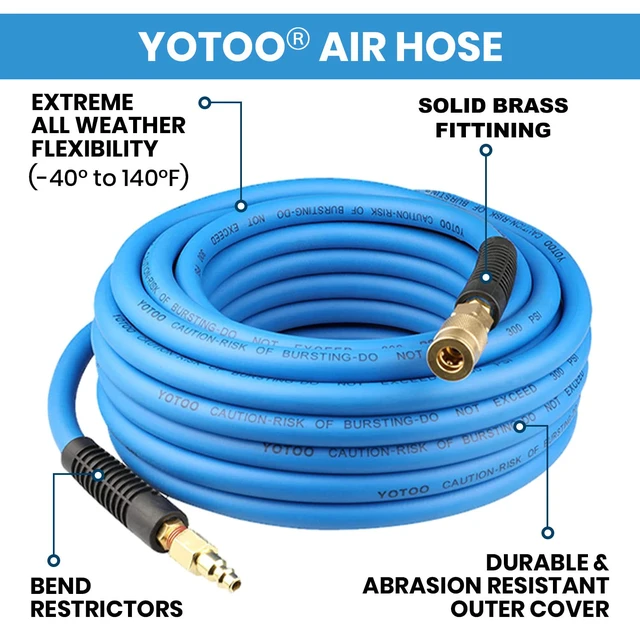 Alt view image 2 of 6 - Hybrid Air Hose 3/8-Inch by 100-Feet 300 PSI Heavy Duty, Lightweight, Kink Resistant, All-Weather Flexibility with 1/4-Inch Industrial Quick Coupler Fittings, Bend Restrictors, Blue