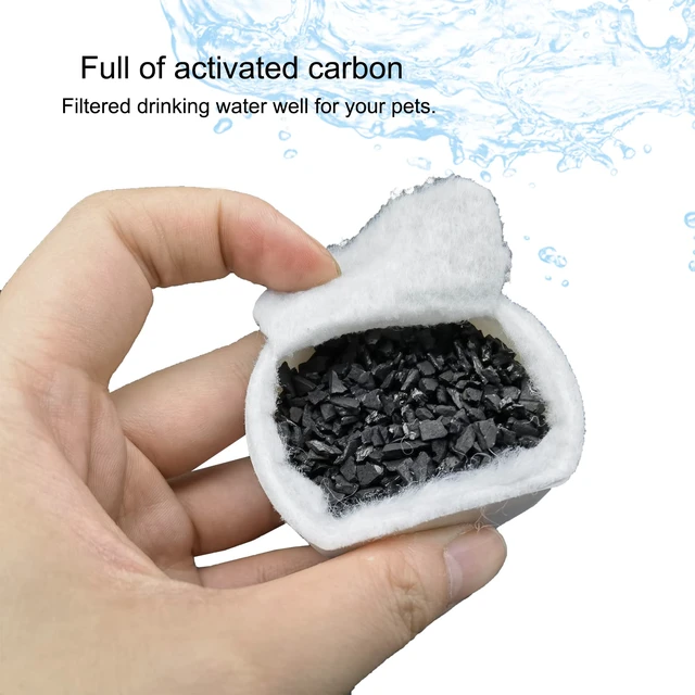 Alt view image 2 of 5 - 16 Pack Pet Fountain Replacement Filters, 8 Carbon and 8 Foam Pre-Filters For Select Ceramic and Stainless Pet Fountains; Carbon Reduces Odors, Foam Catches Hair and Debris to Support Pump Care