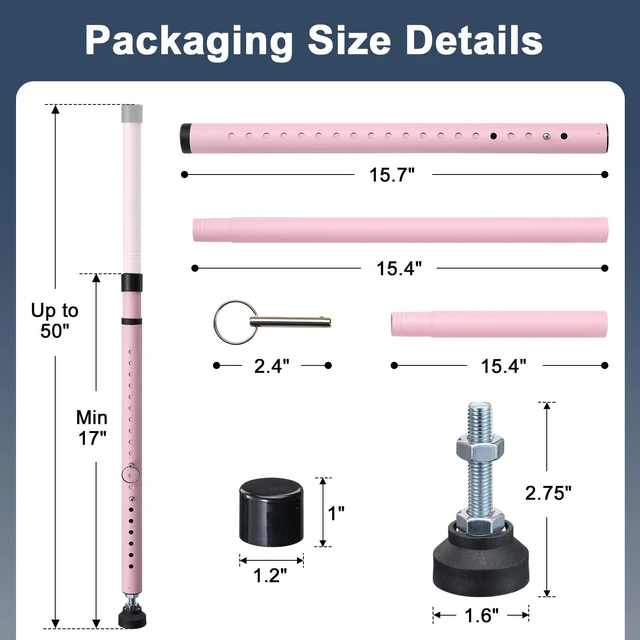 Alt view image 7 of 7 - Sliding Door Security Bar, 17.7-50.5inch Heavy Duty Adjustable Sliding Patio Door Lock Bar with Rubber Tips,Diameter 1inch Window Security Bar for Home Apartment Travel Children Women (Pink)