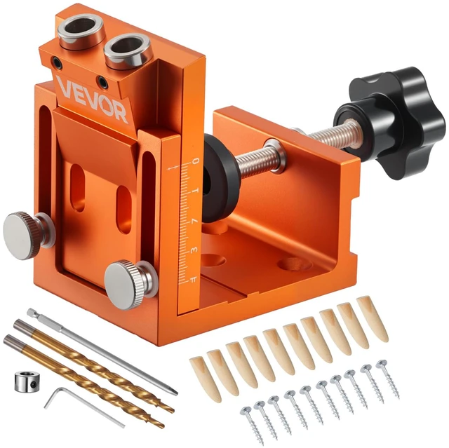 Main image of Pocket Hole Jig Kit, 0.47 to 1.89 in Adjustable, Jig Pocket Hole System with Step Drill, Hex Wrench, Drill Stop Ring, Square Drive Bit, Plugs and Screws, Reinforced Metal Frame, for Woodworking