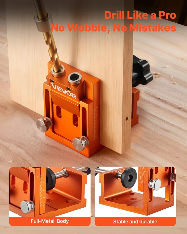 Alt view image 2 of 7 - Pocket Hole Jig Kit, 0.47 to 1.89 in Adjustable, Jig Pocket Hole System with Step Drill, Hex Wrench, Drill Stop Ring, Square Drive Bit, Plugs and Screws, Reinforced Metal Frame, for Woodworking