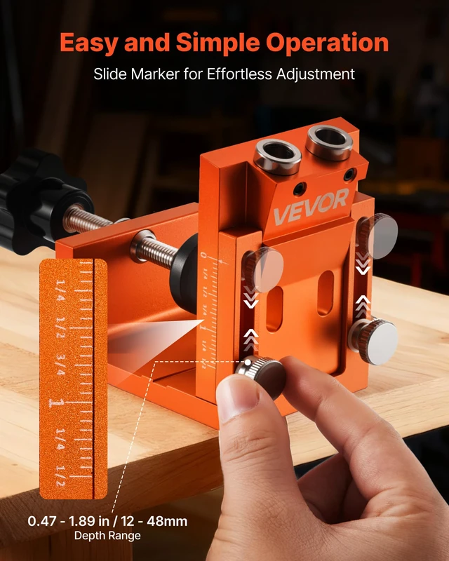 Alt view image 3 of 7 - Pocket Hole Jig Kit, 0.47 to 1.89 in Adjustable, Jig Pocket Hole System with Step Drill, Hex Wrench, Drill Stop Ring, Square Drive Bit, Plugs and Screws, Reinforced Metal Frame, for Woodworking