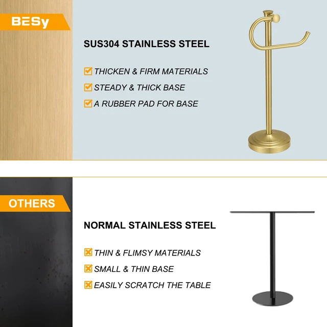 Alt view image 6 of 7 - Stand Hand Towel Holder, Countertop Towel Bar, Brushed Gold 17 Inch Bathroom Towel Hanger, Freestanding Vanity Counter Top Towel Holder, Towel Ring Hardware Accessories, Stainless Steel