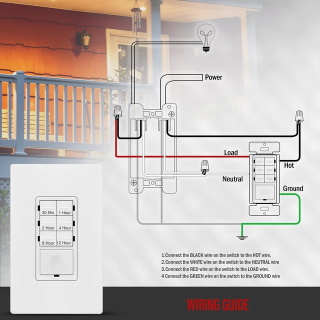 Alt view image 5 of 7 - 12-Hour Neutral Timer Switch for Patio, Path, Porch Lights 30Min-12Hr Countdown Timer for Fan, Sprinklers, Motor and Ventilation, 1/2HP Support, Single Pole, UL Listed, White