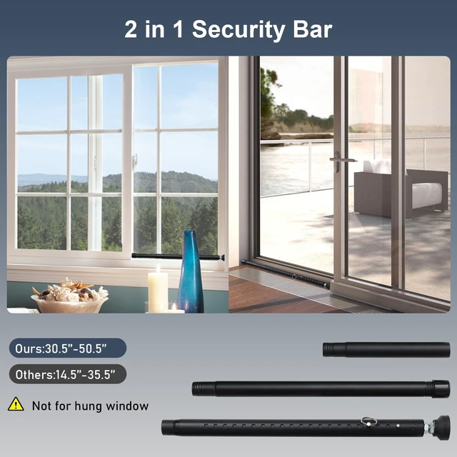 Alt view image 3 of 7 - Sliding Door Security Bar, 17.7-50.5inch Heavy Duty Adjustable Sliding Patio Door Lock Bar with Rubber Tips,Diameter 1inch Window Security Bar for Home Apartment Travel Children Women (Black)