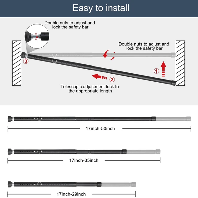 Alt view image 4 of 7 - Sliding Door Security Bar, 17.7-50.5inch Heavy Duty Adjustable Sliding Patio Door Lock Bar with Rubber Tips,Diameter 1inch Window Security Bar for Home Apartment Travel Children Women (Black)