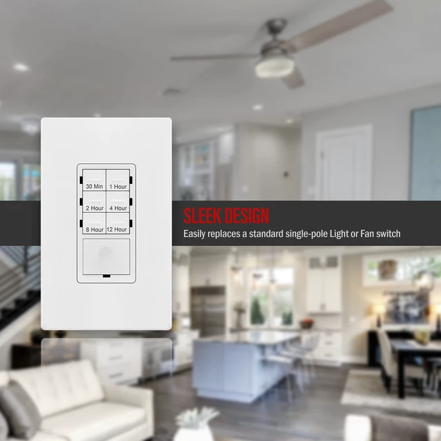 Alt view image 6 of 7 - 12-Hour Neutral Timer Switch for Patio, Path, Porch Lights 30Min-12Hr Countdown Timer for Fan, Sprinklers, Motor and Ventilation, 1/2HP Support, Single Pole, UL Listed, White