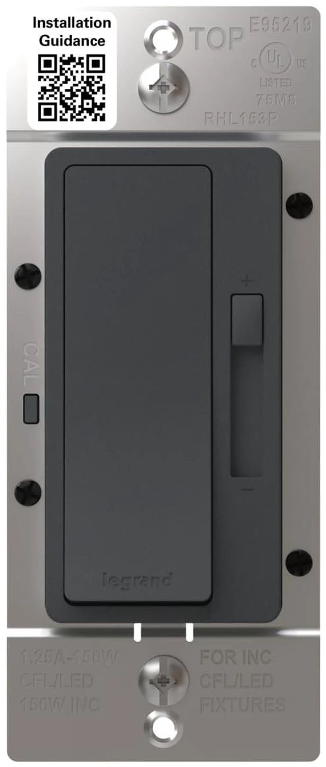 Main image of Radiant 150W LED Dimmer Light Switch 3-Way Rocker Graphite 1 Pack Pass & Seymour LED Optimized, Decorator Rocker Dimmer Switch, for Dimmable LED Bulbs, Flicker-Free