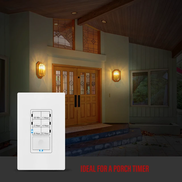 Alt view image 7 of 7 - 12-Hour Neutral Timer Switch for Patio, Path, Porch Lights 30Min-12Hr Countdown Timer for Fan, Sprinklers, Motor and Ventilation, 1/2HP Support, Single Pole, UL Listed, White