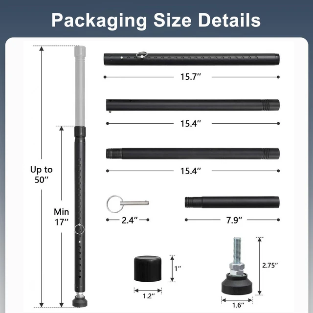 Alt view image 7 of 7 - Sliding Door Security Bar, 17.7-50.5inch Heavy Duty Adjustable Sliding Patio Door Lock Bar with Rubber Tips,Diameter 1inch Window Security Bar for Home Apartment Travel Children Women (Black)