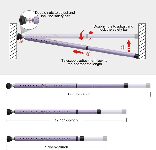 Alt view image 4 of 7 - Sliding Door Security Bar, 17.7-50.5inch Heavy Duty Adjustable Sliding Patio Door Lock Bar with Rubber Tips,Diameter 1inch Window Security Bar for Home Apartment Travel Children Women (Purple)