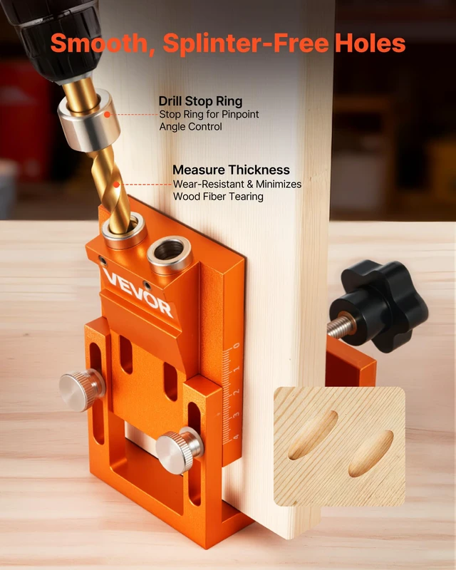 Alt view image 4 of 7 - Pocket Hole Jig Kit, 0.47 to 1.89 in Adjustable, Jig Pocket Hole System with Step Drill, Hex Wrench, Drill Stop Ring, Square Drive Bit, Plugs and Screws, Reinforced Metal Frame, for Woodworking