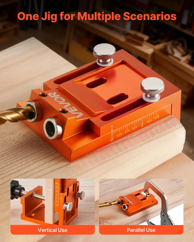 Alt view image 5 of 7 - Pocket Hole Jig Kit, 0.47 to 1.89 in Adjustable, Jig Pocket Hole System with Step Drill, Hex Wrench, Drill Stop Ring, Square Drive Bit, Plugs and Screws, Reinforced Metal Frame, for Woodworking