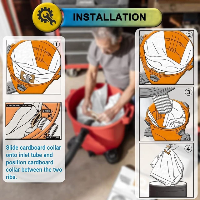 Alt view image 4 of 7 - 10 Pack VF3502 Size A Average Performance Dust Filter Bags, Part# 23743 Fit RIDGID 12-16 Gallon Wet/Dry Vacuums Models# WD14500 HD12000 HD14000 HD16400 HD18000 WD12701, 2-Layer Filtration Material