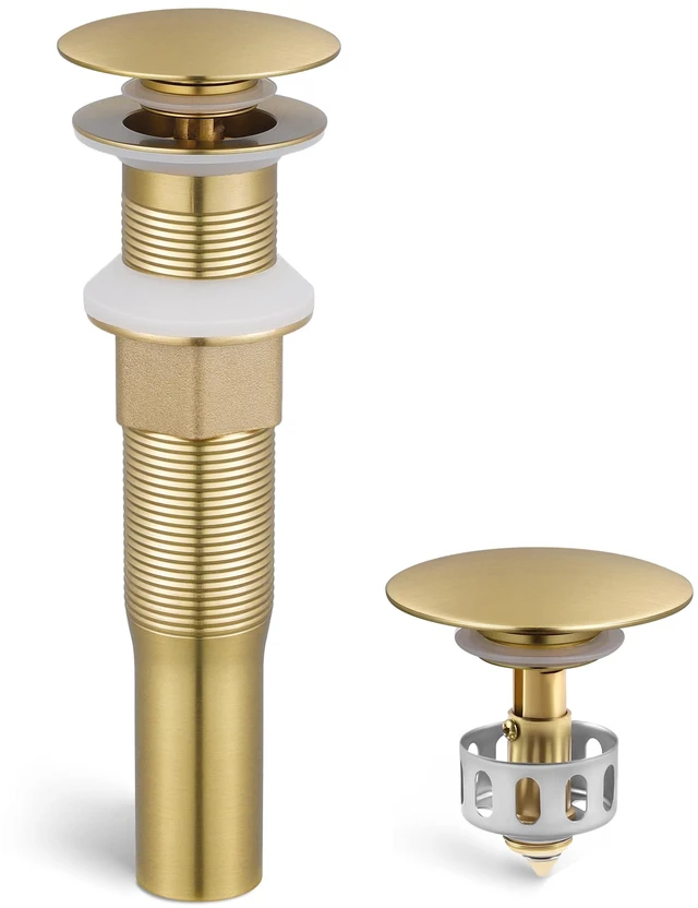 Main image of Sink Drain without Overflow Anti Clogging Pop Up Drain with Strainer Bathroom Sink Drain Assembly Brushed Gold, S2013D-BZ