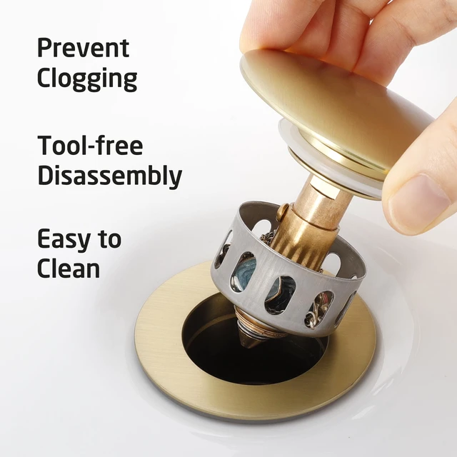 Alt view image 5 of 7 - Sink Drain without Overflow Anti Clogging Pop Up Drain with Strainer Bathroom Sink Drain Assembly Brushed Gold, S2013D-BZ