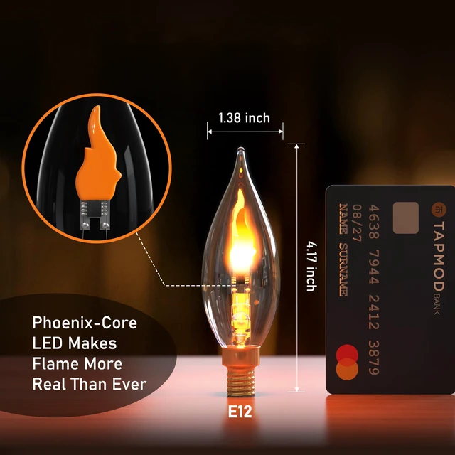 Alt view image 2 of 7 - Upgraded Flame Light Bulbs, E12 Chandelier Base for Home Decor Candelabra Flickering Fire Light Bulb, C35 Clear Candle Light for Halloween Christmas Party Porch Indoor Outdoor Decorations