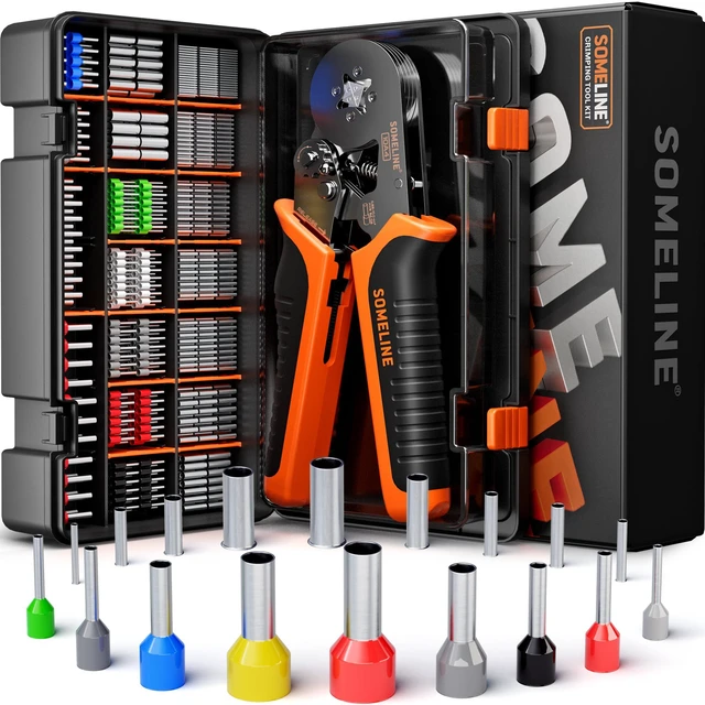Main image of Ferrule Crimping Tool Kit, 24-8 AWG Crimper 18 Sizes Wire Ferrules Insulated & Non-insulated Ferrule Terminals, Self-Adjusting Ratchet Square Crimper, for Cables, Car Audio & DIY Electronics