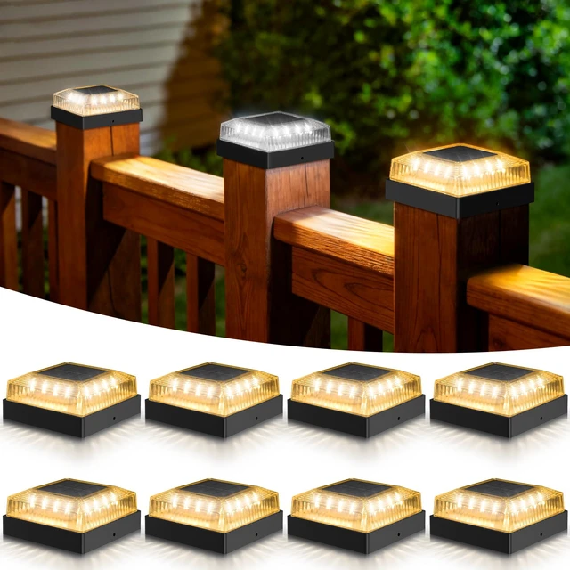 Main image of Solar Post Cap Lights for 4x4 Wood/Vinyl Fence Posts, 8-Pack 4x4 Post Solar Lights, IP65 Waterproof, 10-12 Hours of Illumination with 3 Lighting Modes for Garden/Patio/Porch
