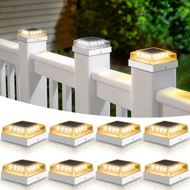 Main image of Solar Post Cap Lights for 4x4 Wood/Vinyl Fence Posts, 8-Pack 4x4 Post Solar Lights, IP65 Waterproof, 10-12 Hours of Illumination with 3 Lighting Modes for Garden/Patio/Porch