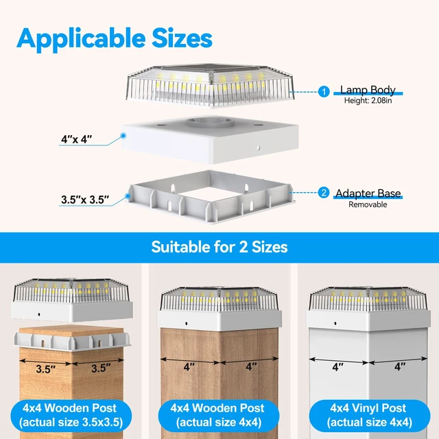 Alt view image 2 of 7 - Solar Post Cap Lights for 4x4 Wood/Vinyl Fence Posts, 8-Pack 4x4 Post Solar Lights, IP65 Waterproof, 10-12 Hours of Illumination with 3 Lighting Modes for Garden/Patio/Porch