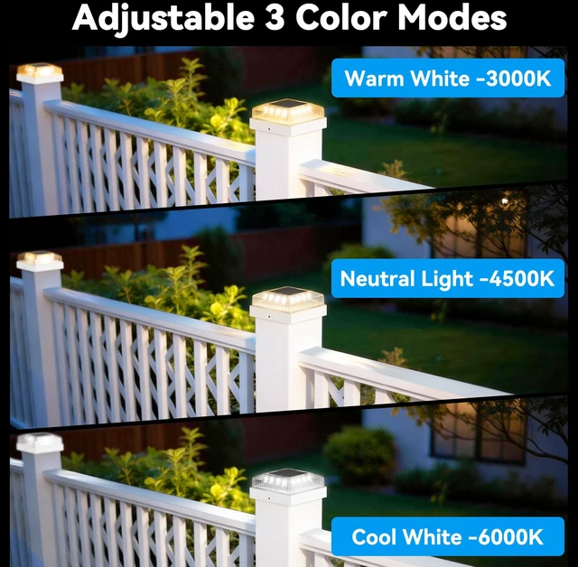 Alt view image 3 of 7 - Solar Post Cap Lights for 4x4 Wood/Vinyl Fence Posts, 8-Pack 4x4 Post Solar Lights, IP65 Waterproof, 10-12 Hours of Illumination with 3 Lighting Modes for Garden/Patio/Porch