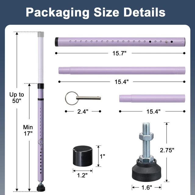 Alt view image 7 of 7 - Sliding Door Security Bar, 17.7-50.5inch Heavy Duty Adjustable Sliding Patio Door Lock Bar with Rubber Tips,Diameter 1inch Window Security Bar for Home Apartment Travel Children Women (Purple)
