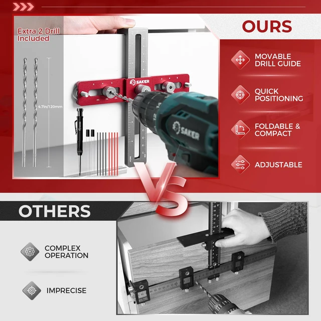 Alt view image 3 of 6 - Cabinet Hardware Jig, Cabinet Handle Doweling Template Tool Cabinet Handle Jig for Knobs and Pull, Adjustable Self Centering Punch Locator Precise Woodworking Drill Guide