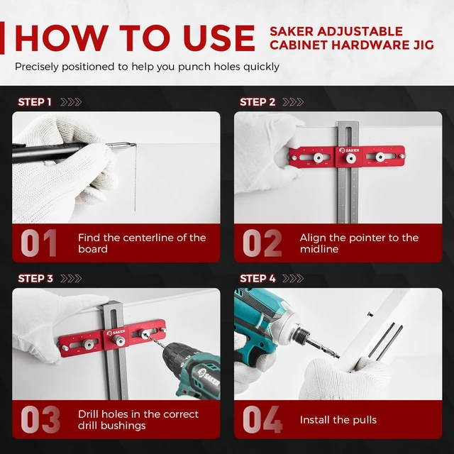 Alt view image 5 of 6 - Cabinet Hardware Jig, Cabinet Handle Doweling Template Tool Cabinet Handle Jig for Knobs and Pull, Adjustable Self Centering Punch Locator Precise Woodworking Drill Guide