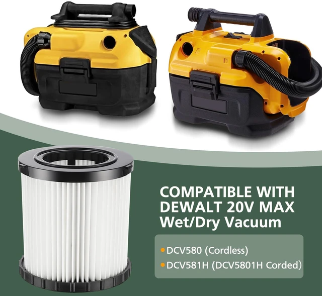 Alt view image 2 of 7 - DCV581H DCV580H Vacuum Filter for DEWALT 20V Cordless Shop Vac Cleaner DCV581 DCV580 Filter for DEWALT Battery 2 Gallon Cordless and Corded Portable Wet Dry Vacuum Cleaner, Washable, 4 Pack