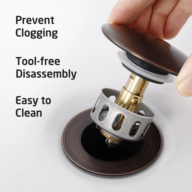 Alt view image 6 of 7 - Bathroom Sink Drain with Strainer Basket Hair Catcher Anti Clog Pop Up Drain Stopper Vanity Vessel Sink without Overflow, Oil Rubbed Bronze S2013D-ORB
