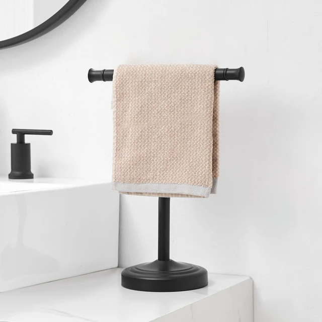 Alt view image 2 of 7 - Matte Black Hand Towel Holder Stand Countertop Towel Rack 13 Inch Bathroom Kitchen Vanity T-Shape Towel Stand Free Standing Stainless Steel Towel Bar Towel Ring