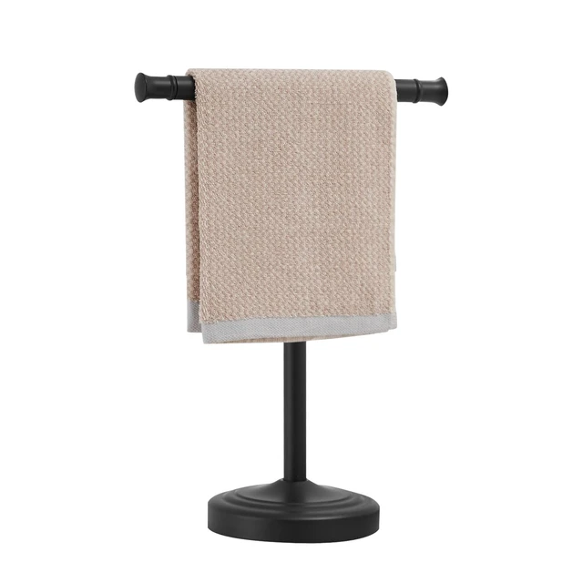 Main image of Matte Black Hand Towel Holder Stand Countertop Towel Rack 13 Inch Bathroom Kitchen Vanity T-Shape Towel Stand Free Standing Stainless Steel Towel Bar Towel Ring