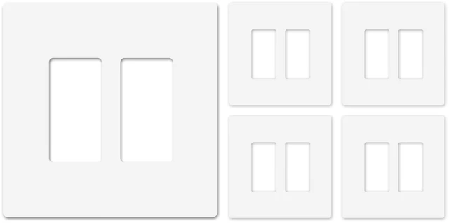 Main image of OVERSIZED Screwless Switch Plate - 5.5" x 5.5" - Jumbo 2 Gang Decorator GFCI Style - Unbreakable Polycarbonate - Two Gang Screwless Light Switch Cover Plate - Glossy White (5 Pack)