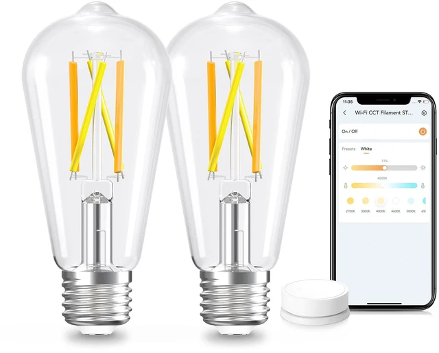 Main image of Smart Edison Light Bulb, ST19 (58) Vintage Bulb, 2 Pack with Remote Works with Alexa/Google Home, 2700K-6500K Warm White to Daylight LED Filament Bulb, Smart Dimming, WiFi E26 Bulb 8W 60W 800LM
