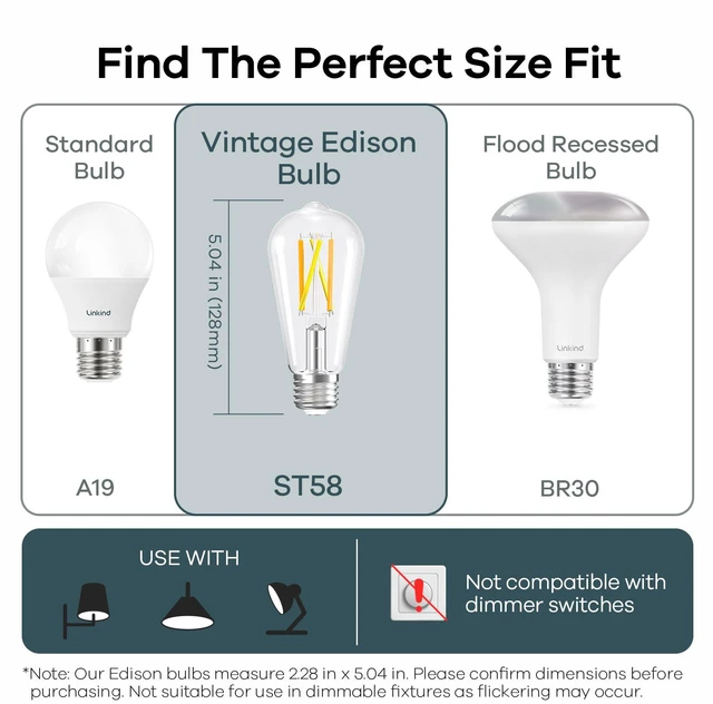 Alt view image 6 of 7 - Smart Edison Light Bulb, ST19 (58) Vintage Bulb, 2 Pack with Remote Works with Alexa/Google Home, 2700K-6500K Warm White to Daylight LED Filament Bulb, Smart Dimming, WiFi E26 Bulb 8W 60W 800LM