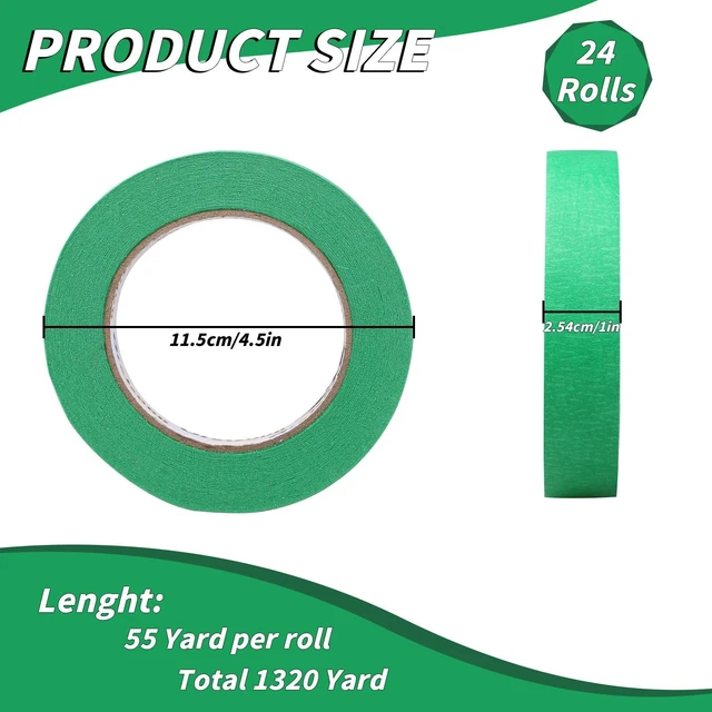 Alt view image 2 of 7 - 24 Rolls Green Painters Tape Bulk 1 inch x55Yards, Total1320 Yards, Painters Masking Tape No Residue Wall Painting Tape Artist Tape Trim Edge Finishing Tape for Wall Painting Decoration DIY Supplies