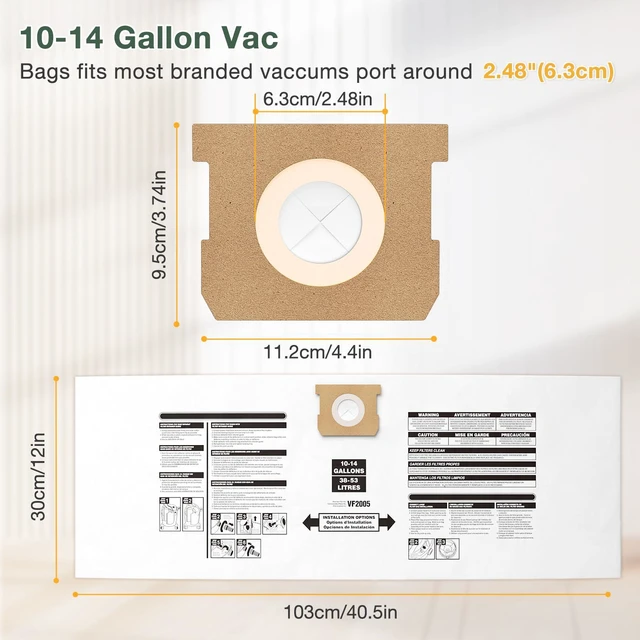 Alt view image 3 of 7 - 8PCS 10-14 Gallon Vacuum Bags for Shop Vac Bags Disposable Wet Dry Vaccum Collection Bags Replace Part Type I #90672 9067200, Type F #90662 9066200 9066233, VF2005 (White)