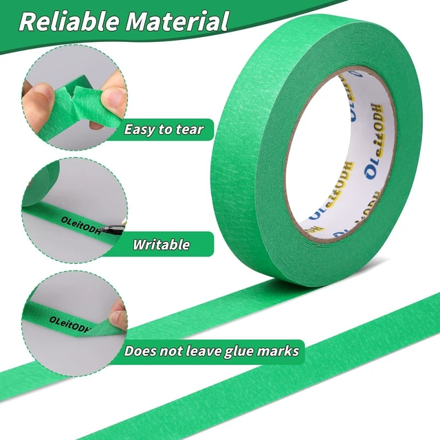 Alt view image 3 of 7 - 24 Rolls Green Painters Tape Bulk 1 inch x55Yards, Total1320 Yards, Painters Masking Tape No Residue Wall Painting Tape Artist Tape Trim Edge Finishing Tape for Wall Painting Decoration DIY Supplies
