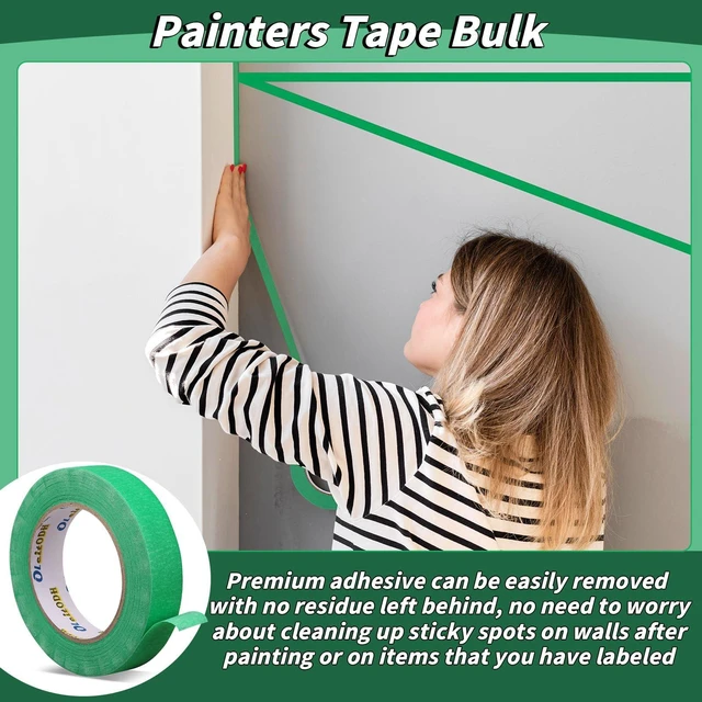 Alt view image 4 of 7 - 24 Rolls Green Painters Tape Bulk 1 inch x55Yards, Total1320 Yards, Painters Masking Tape No Residue Wall Painting Tape Artist Tape Trim Edge Finishing Tape for Wall Painting Decoration DIY Supplies