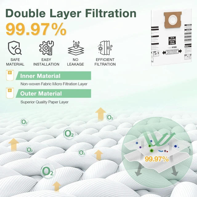 Alt view image 5 of 7 - 8PCS 10-14 Gallon Vacuum Bags for Shop Vac Bags Disposable Wet Dry Vaccum Collection Bags Replace Part Type I #90672 9067200, Type F #90662 9066200 9066233, VF2005 (White)