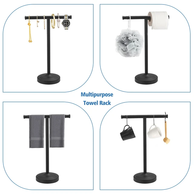 Alt view image 3 of 7 - Matte Black Hand Towel Holder Stand Countertop Towel Rack 13 Inch Bathroom Kitchen Vanity T-Shape Towel Stand Free Standing Stainless Steel Towel Bar Towel Ring