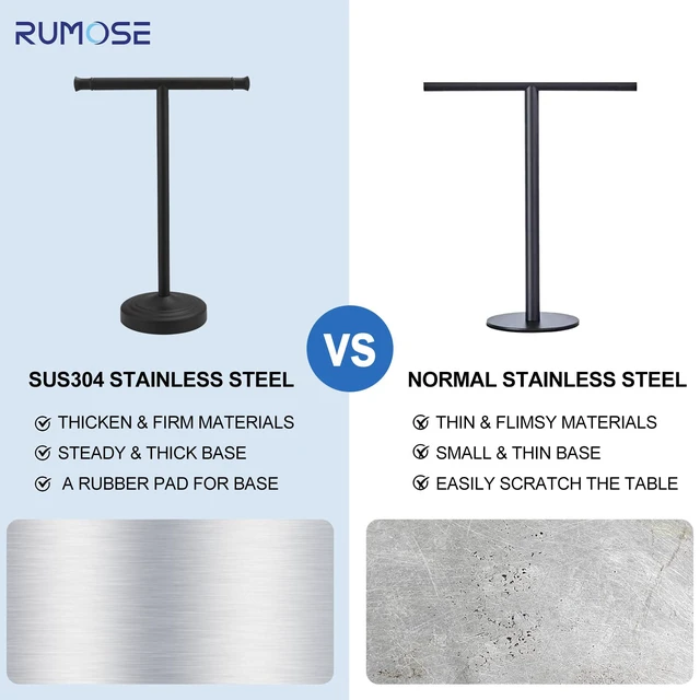 Alt view image 5 of 7 - Matte Black Hand Towel Holder Stand Countertop Towel Rack 13 Inch Bathroom Kitchen Vanity T-Shape Towel Stand Free Standing Stainless Steel Towel Bar Towel Ring