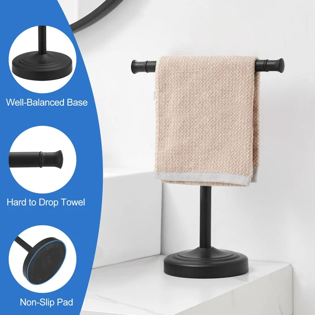 Alt view image 4 of 7 - Matte Black Hand Towel Holder Stand Countertop Towel Rack 13 Inch Bathroom Kitchen Vanity T-Shape Towel Stand Free Standing Stainless Steel Towel Bar Towel Ring