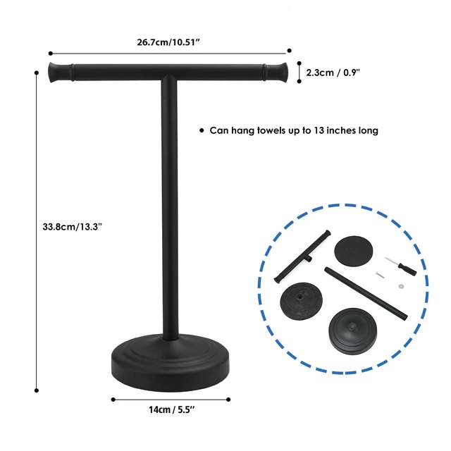 Alt view image 7 of 7 - Matte Black Hand Towel Holder Stand Countertop Towel Rack 13 Inch Bathroom Kitchen Vanity T-Shape Towel Stand Free Standing Stainless Steel Towel Bar Towel Ring
