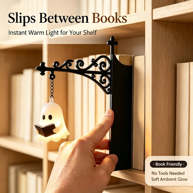 Alt view image 2 of 6 - Library Lantern Mini Bookshelf Lamp, Ghost Vintage Hanging LED Book shelf Lights with Bookend-Style Base,Warm Decorative for Home,Study and Reading Corner,Enchanting Gift for Literary Lovers (3 PCS)
