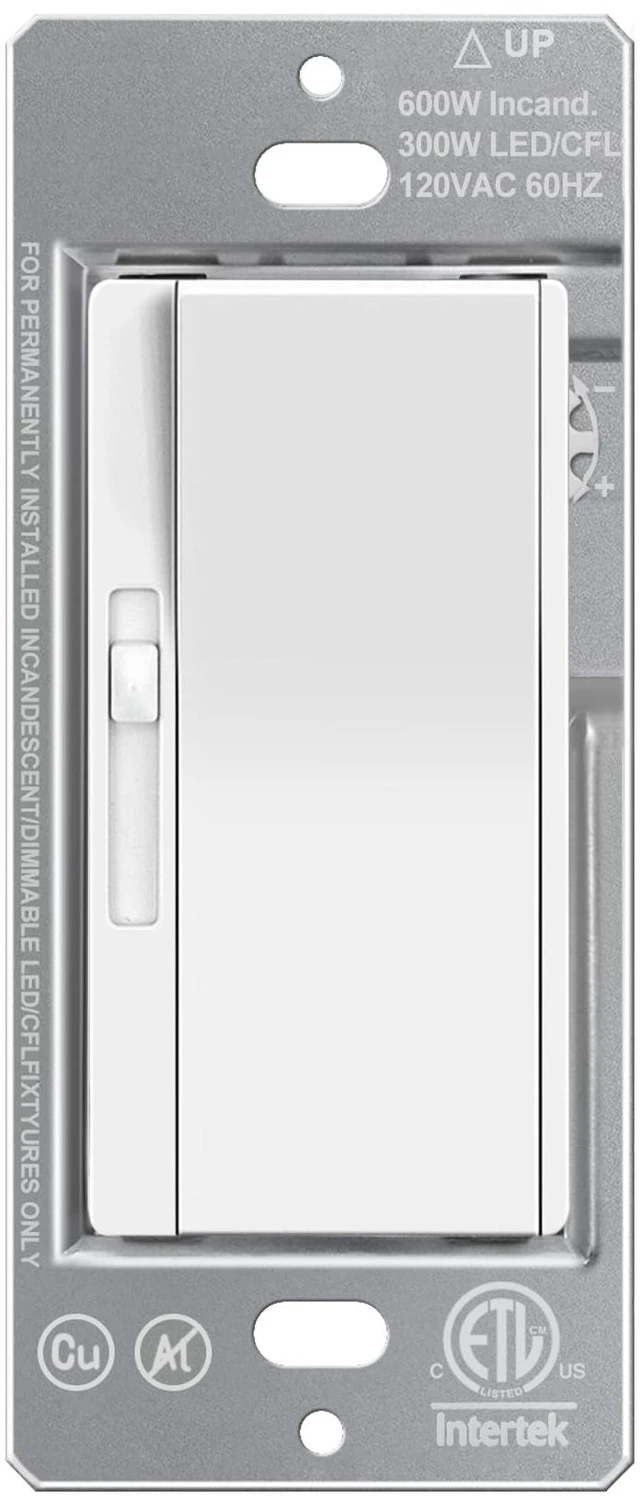 Main image of Slide Dimmer Light Switch, Single Pole or 3 Way Dimmable Switch ETL Listed, Super Slim, Quiet Rocker, Max 300W LED, CFL, 600W Incandescent, White