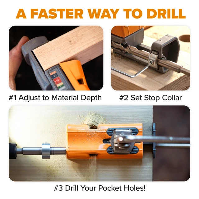 Alt view image 4 of 7 - Pro Compact Metal Pocket Hole Jig Kit with 50 Screws, Auto Calibrating Auto Adjusting Pocket Screw Jig, Heavy Duty Woodworking Pocket Hole Jig, Pocket Hole System, Auto Measuring Drill Guide