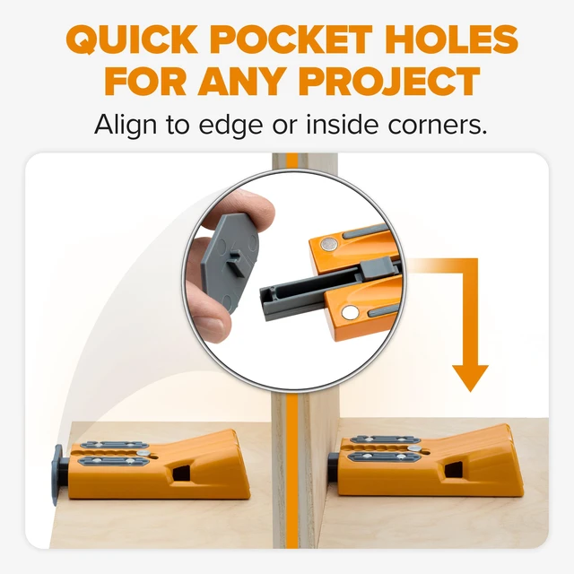 Alt view image 6 of 7 - Pro Compact Metal Pocket Hole Jig Kit with 50 Screws, Auto Calibrating Auto Adjusting Pocket Screw Jig, Heavy Duty Woodworking Pocket Hole Jig, Pocket Hole System, Auto Measuring Drill Guide