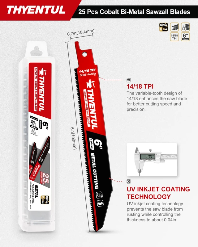 Alt view image 2 of 7 - 25-Pack,6-inch,14/18 TPI,Cobalt Bi-Metal Automatic Dismantling Sawzall Blades for Metal, 6 14/18 TPI Reciprocating Saw Blades Replace Milwaukee and Diablo sawzall Blade